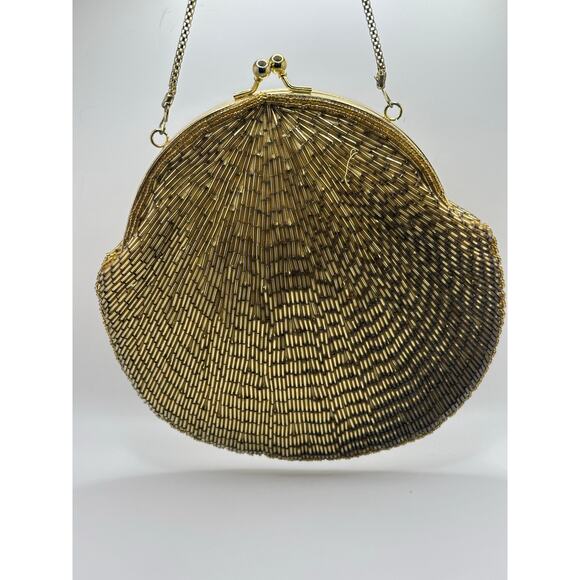 LA REGALE LTD Beaded Kisslock Frame Evening Bag Gold Chain Strap - Picture 1 of 13